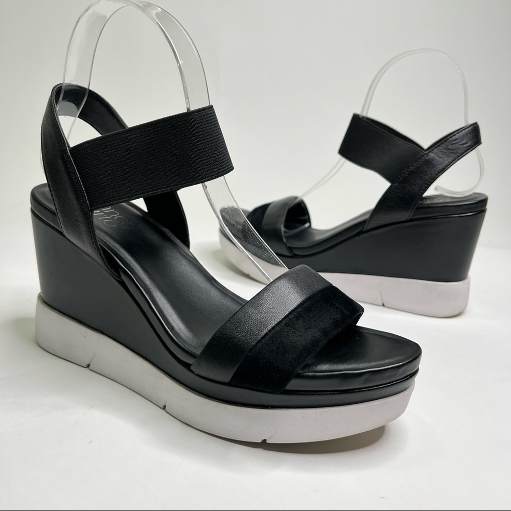 Franco Sarto Y2K 90s Black Velvet Modern Chunky White Platform Strappy Sandals